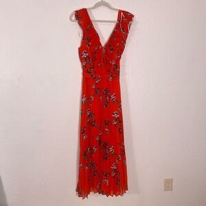 NWT Lulu's Red-Orange Floral Print Loved By You Pleated Maxi Dress
